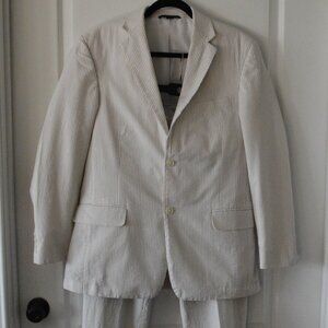 Vtg. Haspel Seersucker Men's Suit Blazer sz 40L and Flat Front Pants sz 34